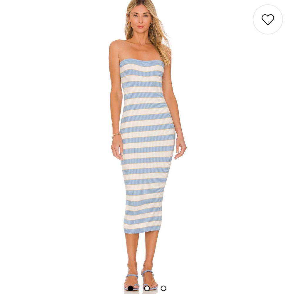 Lesley Ribbed Strapless Dress in Striped Blue